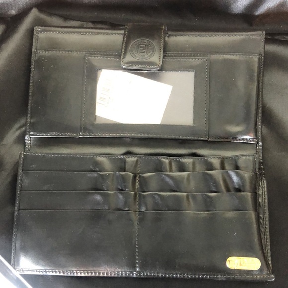 FENDI PEQUIN PECAN Black and Grey Stripe Full Length Trifold Wallet - Picture 7 of 16